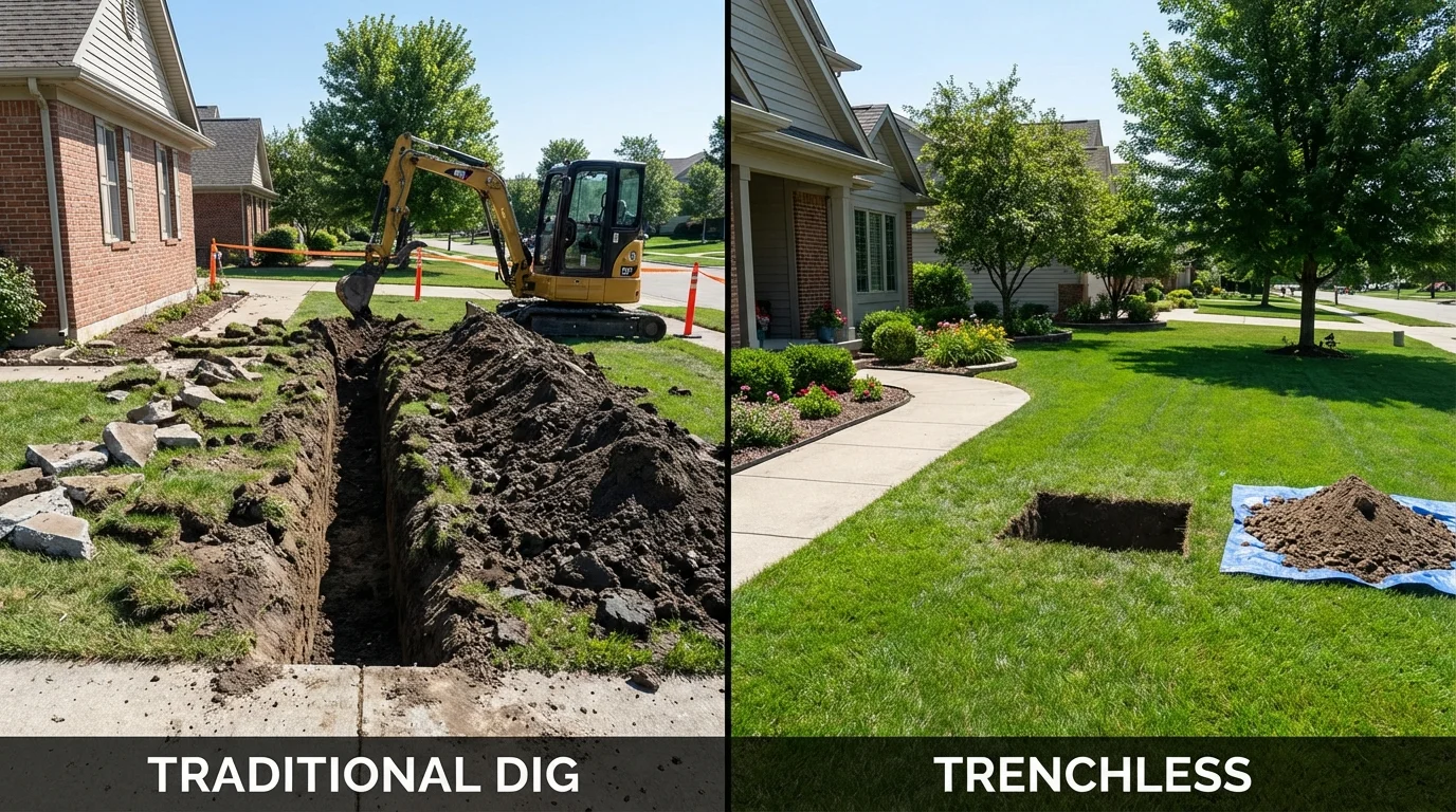 Trenchless sewer repair with minimal yard damage versus traditional excavation in Fayette, OH